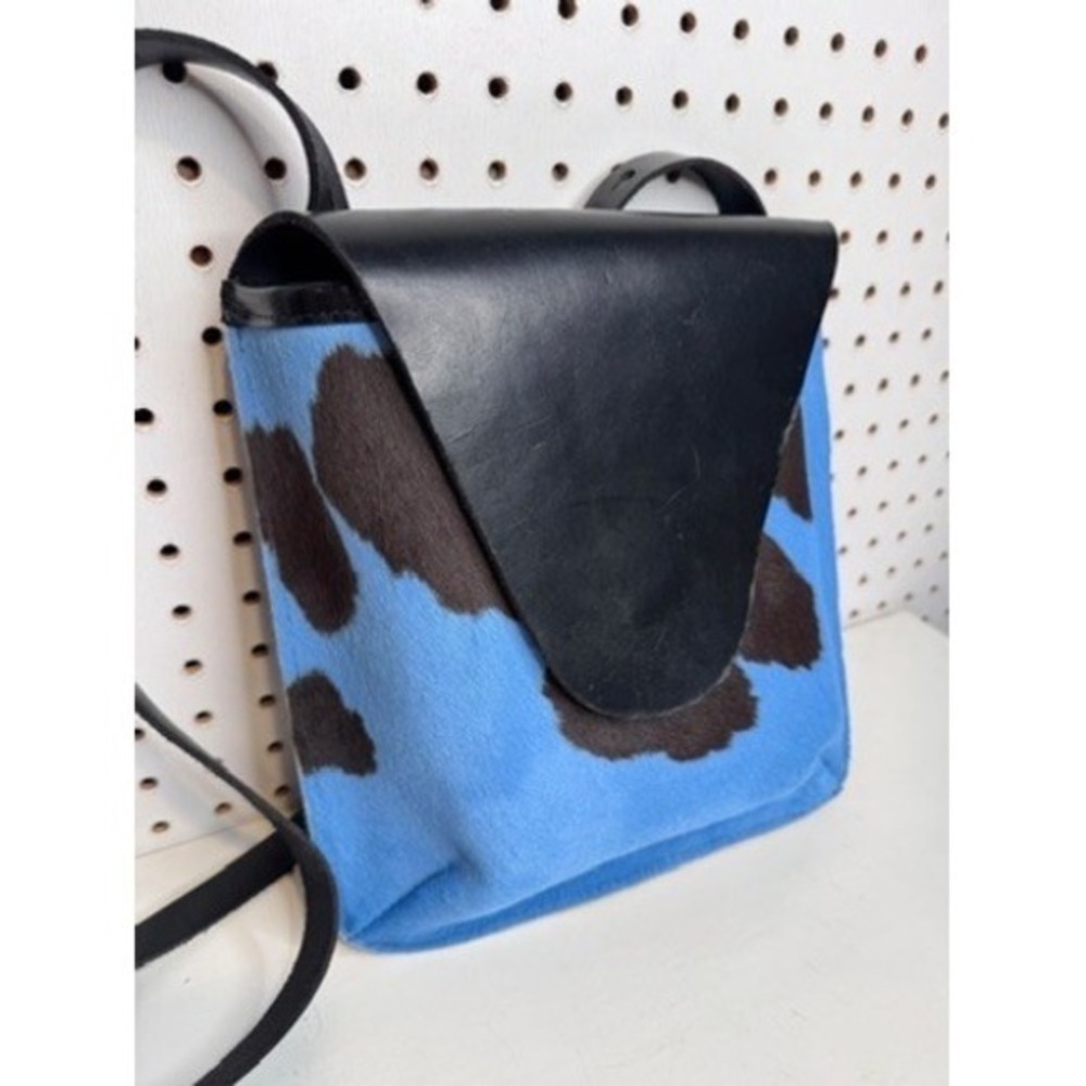 Artisian | Carol Risley Design Blue Cow Print Hair on Hide Leather Crossbody Bag